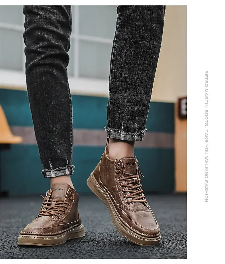Men Boots Winter High Top Leather