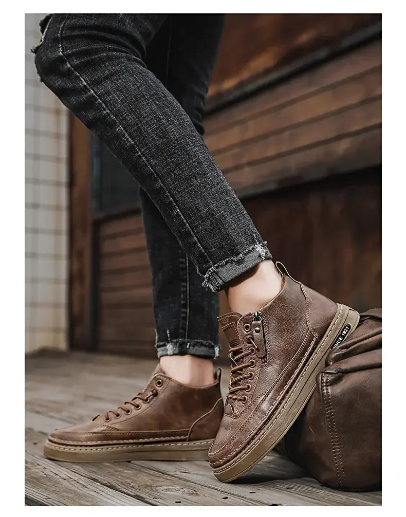 Men Boots Winter High Top Leather