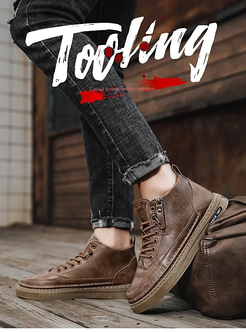 Men Boots Winter High Top Leather