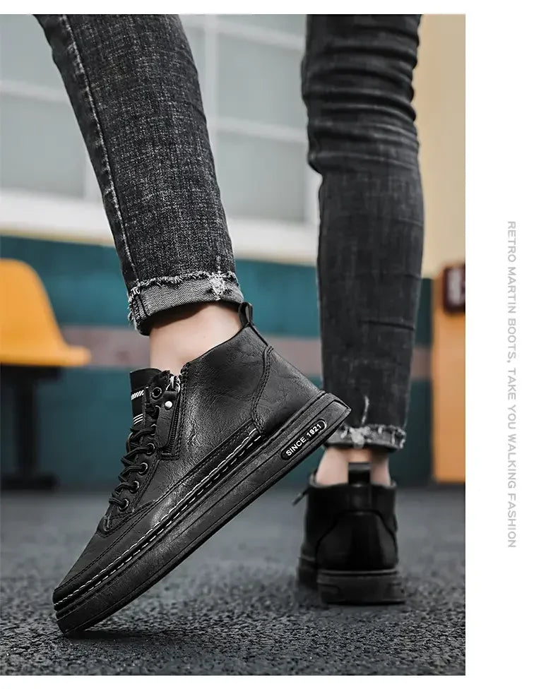 Men Boots Winter High Top Leather